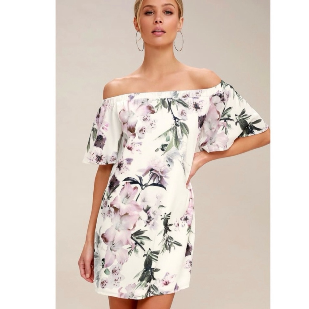 Lulus Dream of You Off-Shoulder Floral Dress